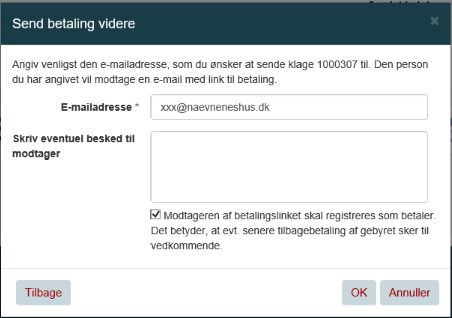 Screen dump fra klageportalen